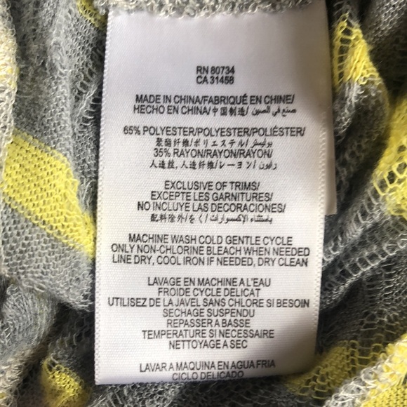 BCBG Generation Light Gray Yellow Sheer Slouchy Striped Openwork Sweater - Picture 8 of 9